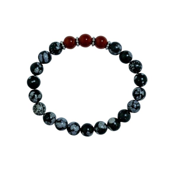 SNOWFLAKE OBSIDIAN/AGATE BRACELET - Picture 1 of 5
